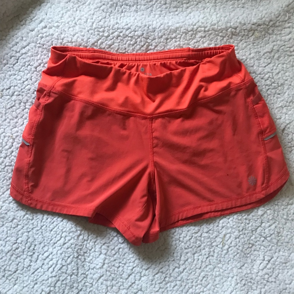 ATHLETA Womens Ready Set Go Shorts Orange Side & Back Pockets Lined XS